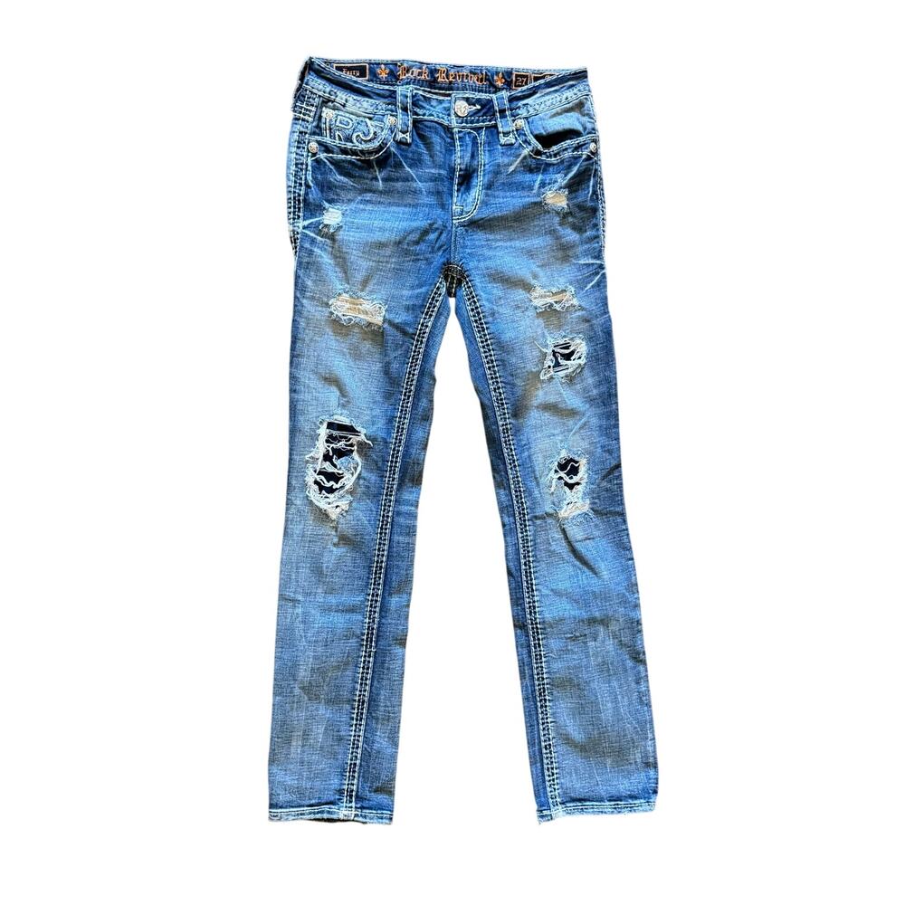 Rock Revival Buckle Women's Ferry Jeans Mid-Rise Straight Size 27 Distressed